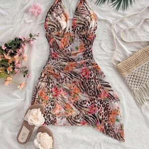 SHEIN Multicolor Asymmetrical Halter Dress